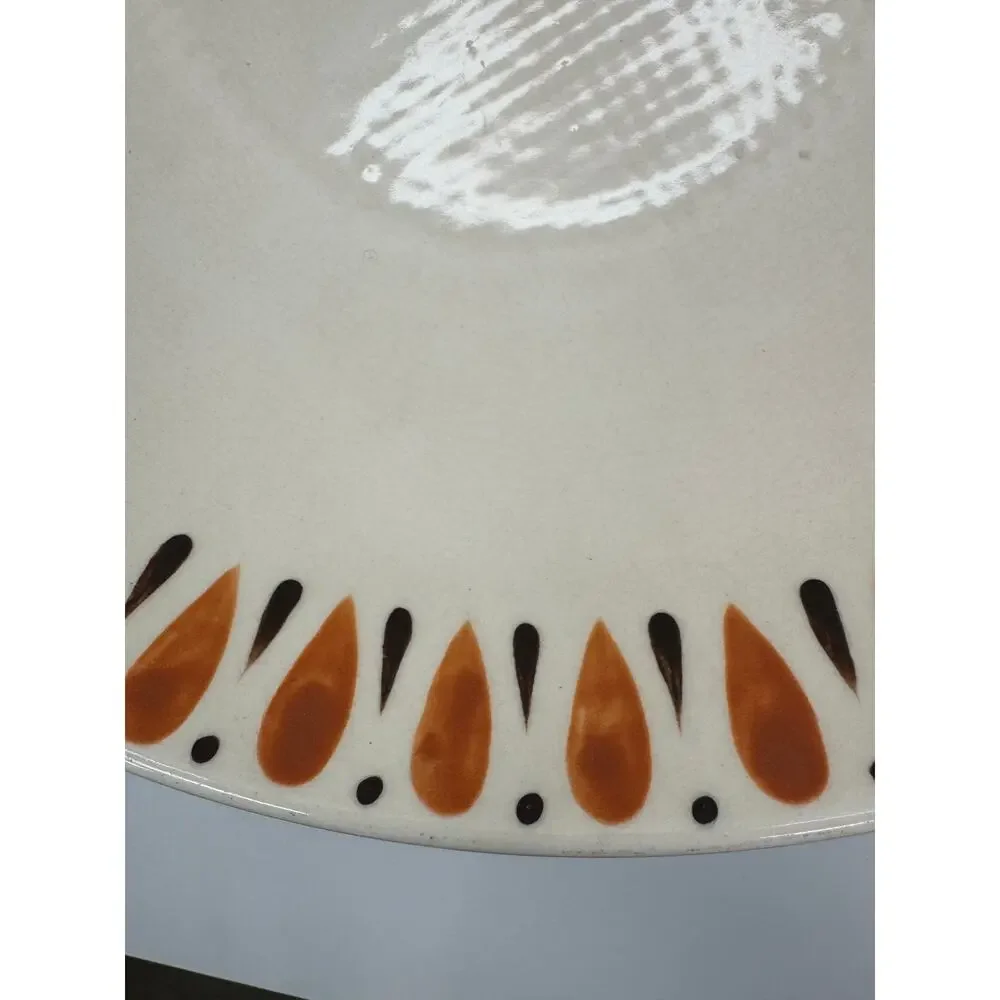 VTG Contempo Orange Kasuga White Serving Bowl Ceramic Lotus Petal Hand-Painted
